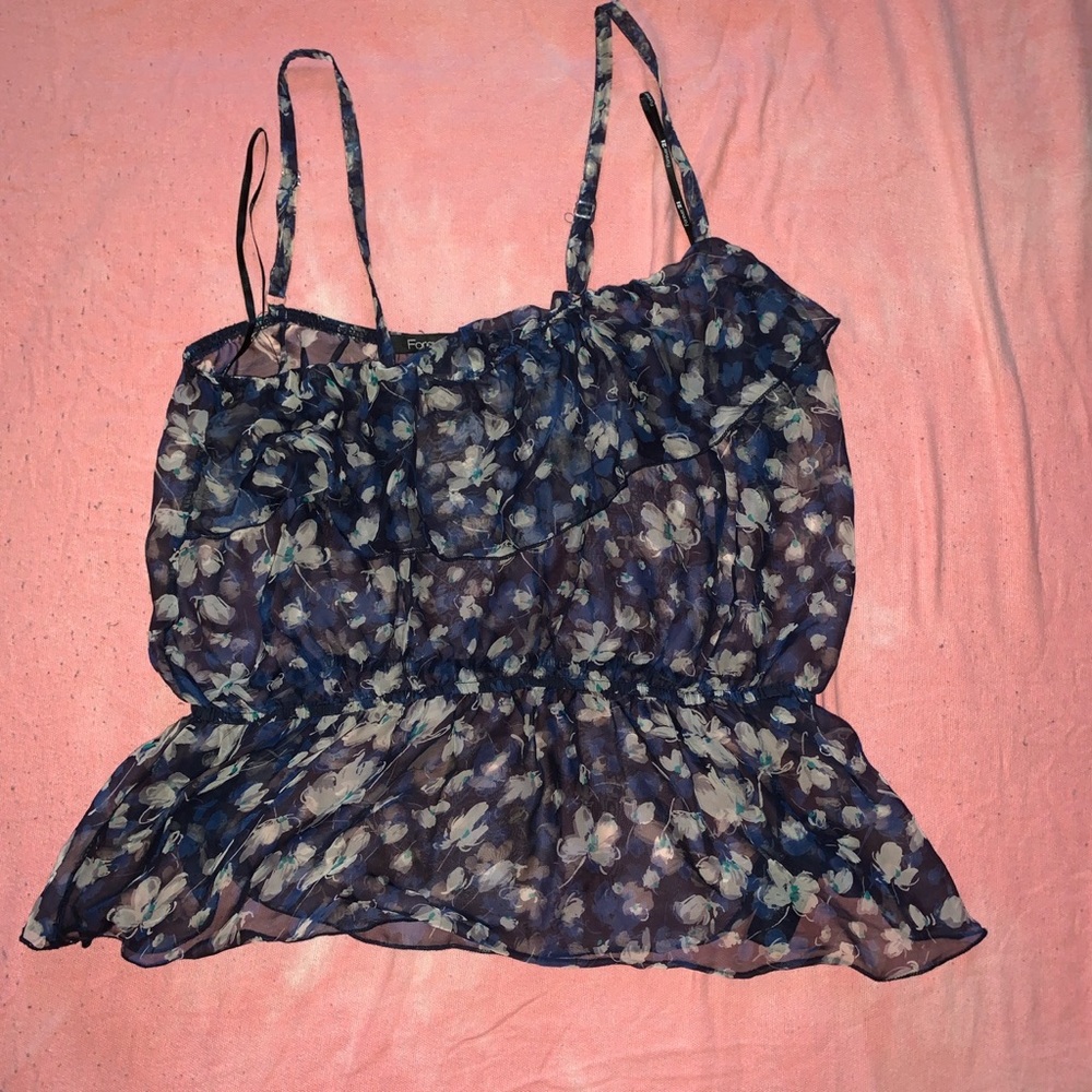 Navy Blue Transparent floral top